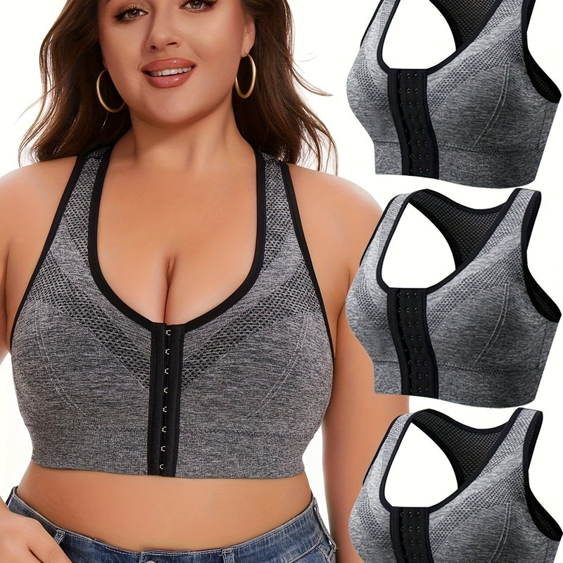 Front Hook Sports Bra Wireless Breathable High Elasticity Plus Size 3pcs