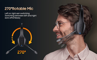 Trucker BT Headset, Wireless Headphone with Mic, Wireless Headset with Dual Noise Cancelling Microphone & Mute Button, 55Hrs Working Time PC Headset for Cell Phones, Computer, Truck Driver, Headphone Wireless, Wireless Headse