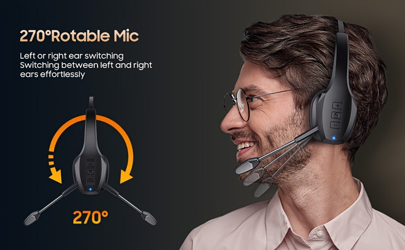 Trucker BT Headset, Wireless Headphone with Mic, Wireless Headset with Dual Noise Cancelling Microphone & Mute Button, 55Hrs Working Time PC Headset for Cell Phones, Computer, Truck Driver, Headphone Wireless, Wireless Headse