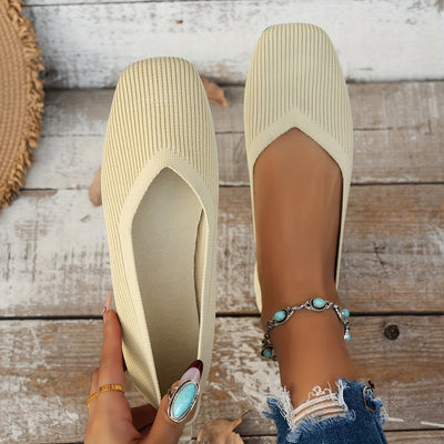 Women's Breathable Knit Slip On Shoes, Casual Square Toe Outdoor Shoes, Lightweight & Comfortable Shoes