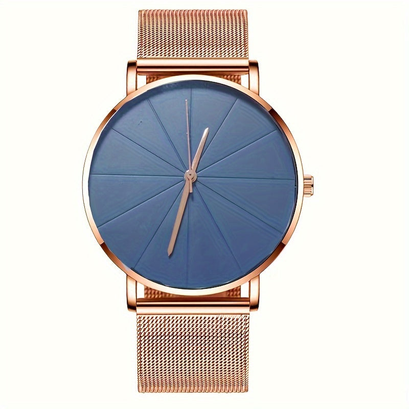 Elegant Minimalist Large Dial Watch with Rose Golden Case and Mesh Strap - Japanese Quartz Movement, Analog Display, Zinc Alloy, Screw-Back Closure for Men and Women