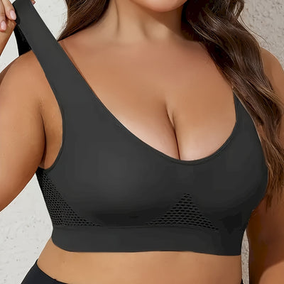 1pc, Esselegance, Sports Bra, Vest, No Rims, with Chest Pads, Mesh, Breathable, High Elasticity, Yoga, Running