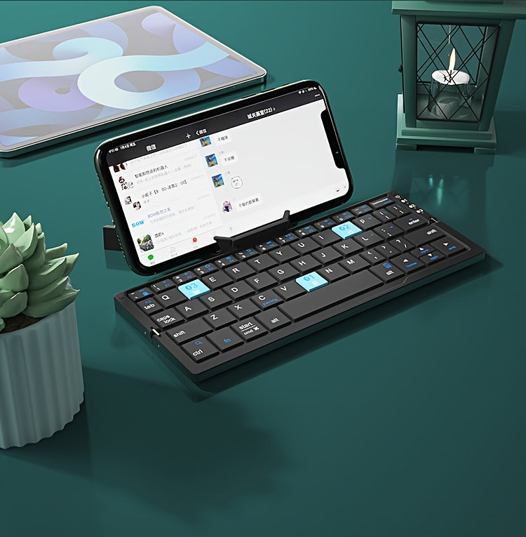 BOW Foldable Wireless BT Keyboard Mute, For Home And Office Use, Portable, Mobile Charging Keypad, With Mobile Phone And Tablet Holder, Capable Of Connecting Three Devices Simultaneously, Applicable To Android/Windows/iOS Mob