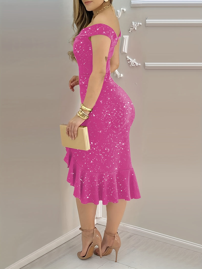 فستان بحافة ورقة اللوتس البودرة