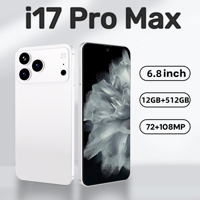 I17 Pro Max The global version of the smartphone, equipped with the Android 14 system, features a 6.8-inch high-definition screen, 12GB of RAM and 512GB of storage space, 72MP + 108MP cameras. It is a mobile smartphone.