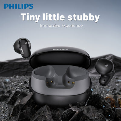 For Philips True Wireless BT Earbuds - Noise Cancelling HiFi Sound, In-Ear Headset with Mic, Sweat-Resistant, USB-C Charging, Compatible with iOS & Android Devices, Ideal for Sports & Fitness, Black, Fitness Headphones | Slee