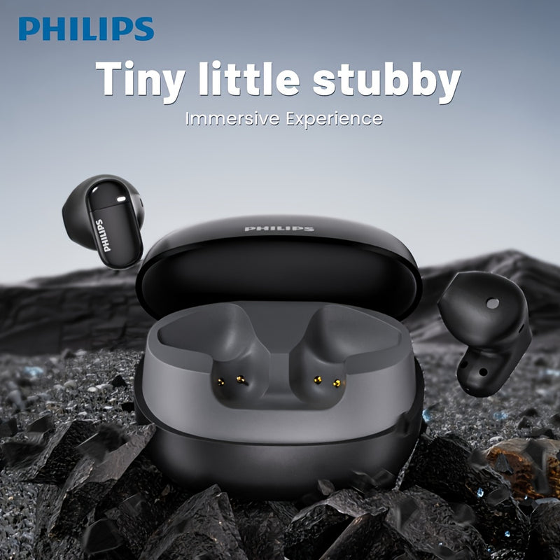 For Philips True Wireless BT Earbuds - Noise Cancelling HiFi Sound, In-Ear Headset with Mic, Sweat-Resistant, USB-C Charging, Compatible with iOS & Android Devices, Ideal for Sports & Fitness, Black, Fitness Headphones | Slee