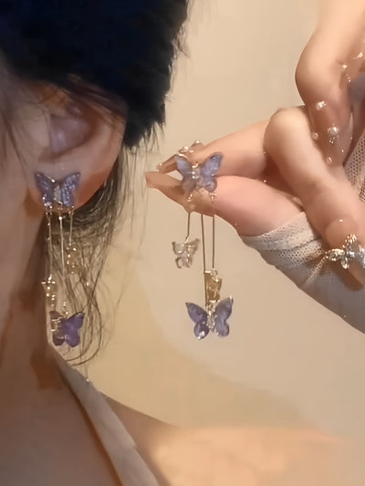 Elegant & Cute Style, Light Purple Small Butterfly Tassel Earrings, Delicate Temperament Accessory For Party & Daily Wear, Idea Gift