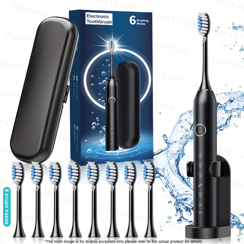 Adult Sonic Electric Toothbrush 8 Brush Head Set, Includes Storage Box + Toothbrush Holder, 6 Cleaning Modes, Smart Timer, Suitable for Sensitive Gums, Travel Outdoor, Life, USB Charging, 2025 Christmas Gift, New Year, Valent
