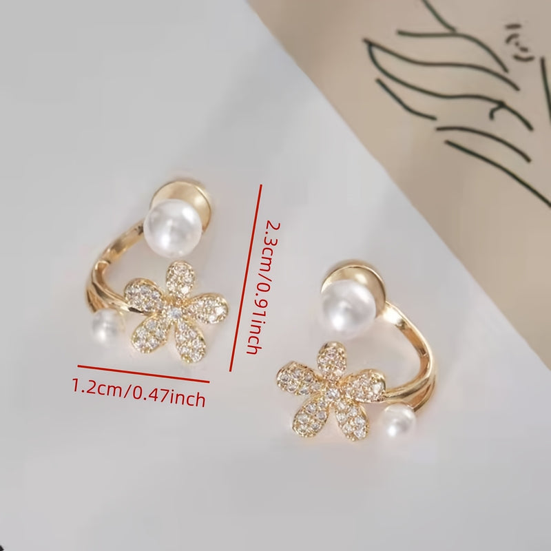1 Pair of Elegant Floral Imitation Pearl Stud Earrings - Cute Stainless Steel Hoops for Casual Attire & Special Occasions, Versatile All-Season Fashion Accessories, Cute Earrings