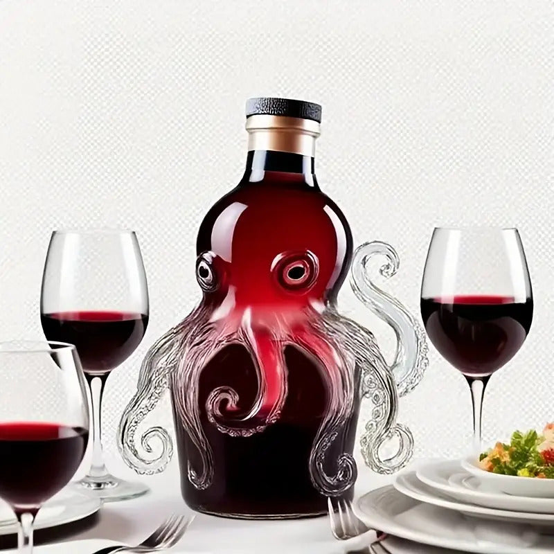 Octopus-Shaped Wine & Whiskey Decanter with Reusable Glass Cup - 300ml Elegant Squid Design with Tentacle Stopper, Clear Glass Mini Portable Bottle for Home, Parties, Halloween & Christmas Gifts - Durable Glass Construction,