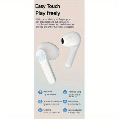 Wireless Earbuds with Long Battery Life, Mini Design, Dual Stereo Sound, Touch Control, Volume Control, Crystal Microphone, 180mAh Lithium Polymer Battery, Type-C Charging, Semi-Open Back Earcups, Non-Waterproof, Compatible w