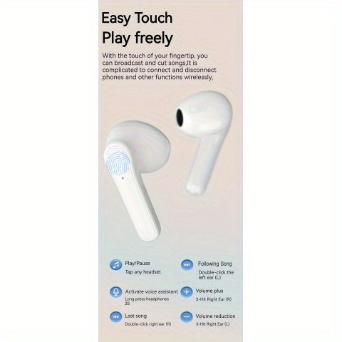 Wireless Earbuds with Long Battery Life, Mini Design, Dual Stereo Sound, Touch Control, Volume Control, Crystal Microphone, 180mAh Lithium Polymer Battery, Type-C Charging, Semi-Open Back Earcups, Non-Waterproof, Compatible w