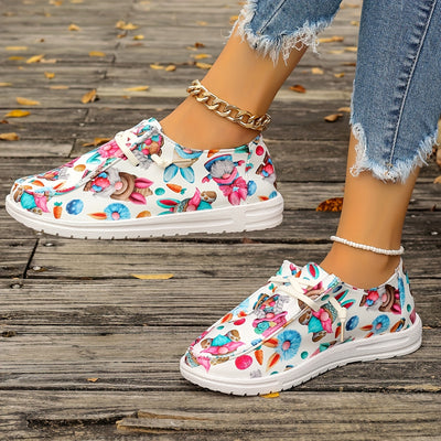 Women's Easter Themed Canvas Shoes, Casual Lace Up Outdoor Shoes, Lightweight Low Top Shoes