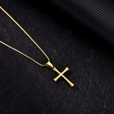 Luxury Minimalist Stainless Steel Cross Pendant Necklace - Adjustable Box Chain, Polished Golden Finish, Unisex Jewelry for Casual Attire & Christmas Gifts, Christmas Necklace, Elegant Accessory, Quality Craftsmanship