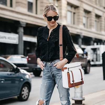 Lucky Hour Women's Large Capacity Crossbody Bag - Elegant Synthetic Leather Messenger Bag with Adjustable Bohemian Strap, Multiple Zippered Pockets & Reinforced Oil-Edged Trim for Travel, Work, Daily Use (Peach, Pink, White,