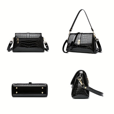 OGEHUAFEE Women'S Elegant Snake Print Synthetic Shoulder Bag - Detachable Strap, Button Closure, Nylon Lining, Black/Green/Burgundy for Casual & Formal Occasions, Versatile Crossbody Purse, Evening Handbag, Sophisticated Acce