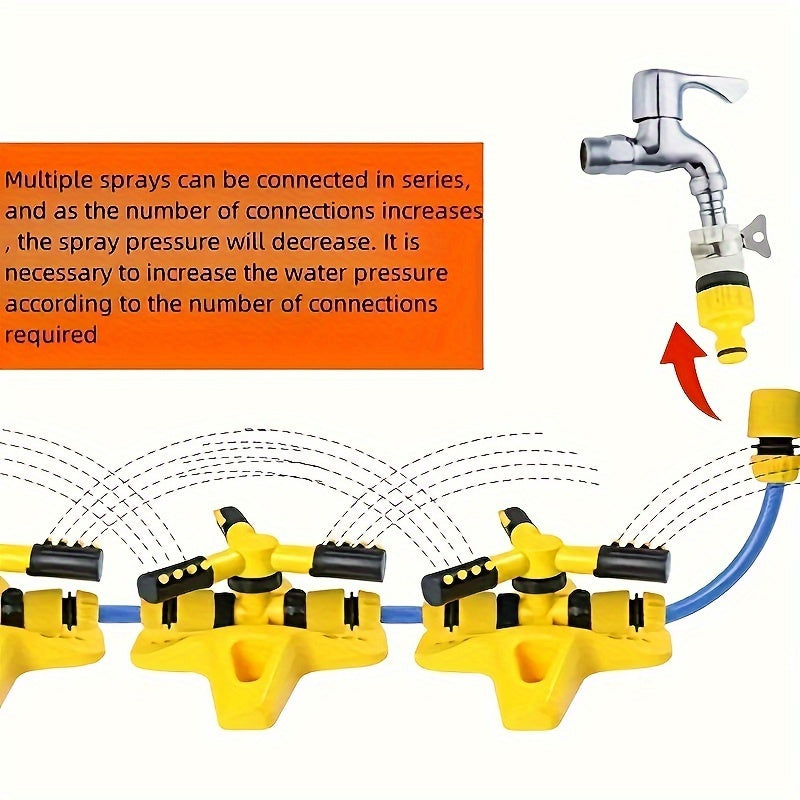 6pcs Lawn Sprinkler Set. 360° Rotating Sprinkler with Adjustable Arm, Plastic Material, Multi-Angle Rotation, Garden Irrigation System [2 4-Way Water Connections + 1 4/6 Standard Connection + 1 Multi-Function Connection]