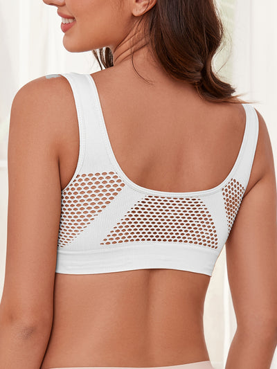 1pc, Esselegance, Sports Bra, Vest, No Rims, with Chest Pads, Mesh, Breathable, High Elasticity, Yoga, Running
