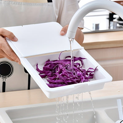 1pc 3-in-1 Integrated Plastic Cutting Board with Built-in Drain Basket & Storage Box - Food-Safe Durable Space-Saving Design for Effortless Food Prep, Washing & Storage - Ideal for Home Cooks & Professional Chefs, Chopping Bo