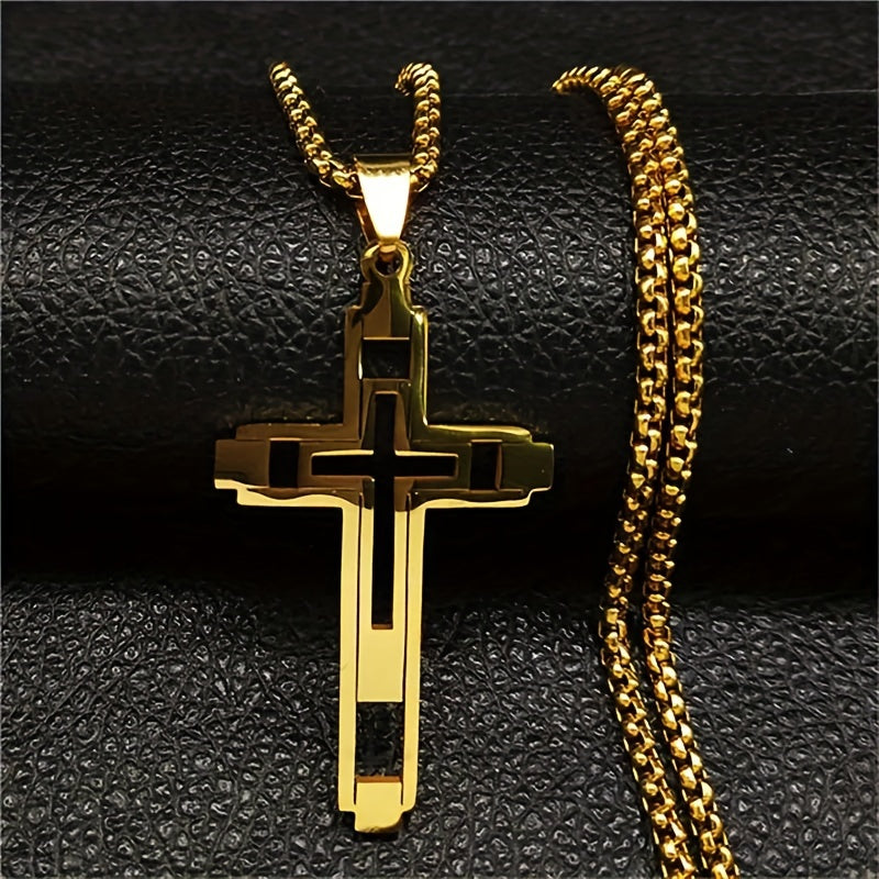 1pc Stainless Steel Cross Pendant Men&