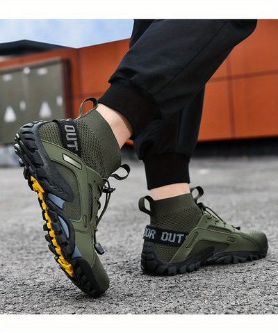Men's Trendy Breathable Sneakers, Wear-resistant Non-Slip Outdoor Shoes For Hiking Fishing