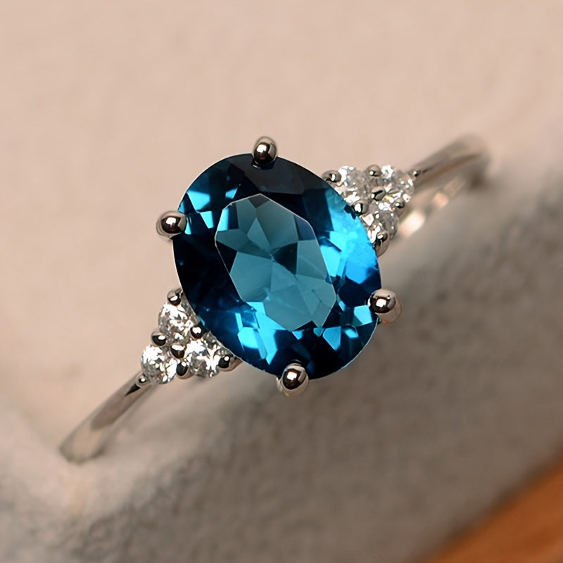 1 exquisite Silvery-blue cubic ring - a symbol of eternal love, an elegant party jewelry piece, perfect birthday gift for girls