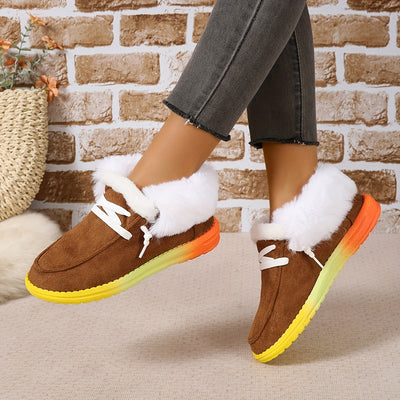 Women's Plush Lined Flat Shoes, Winter Warm & Cozy Low Top Slip On Shoes, Thermal Outdoor Shoes