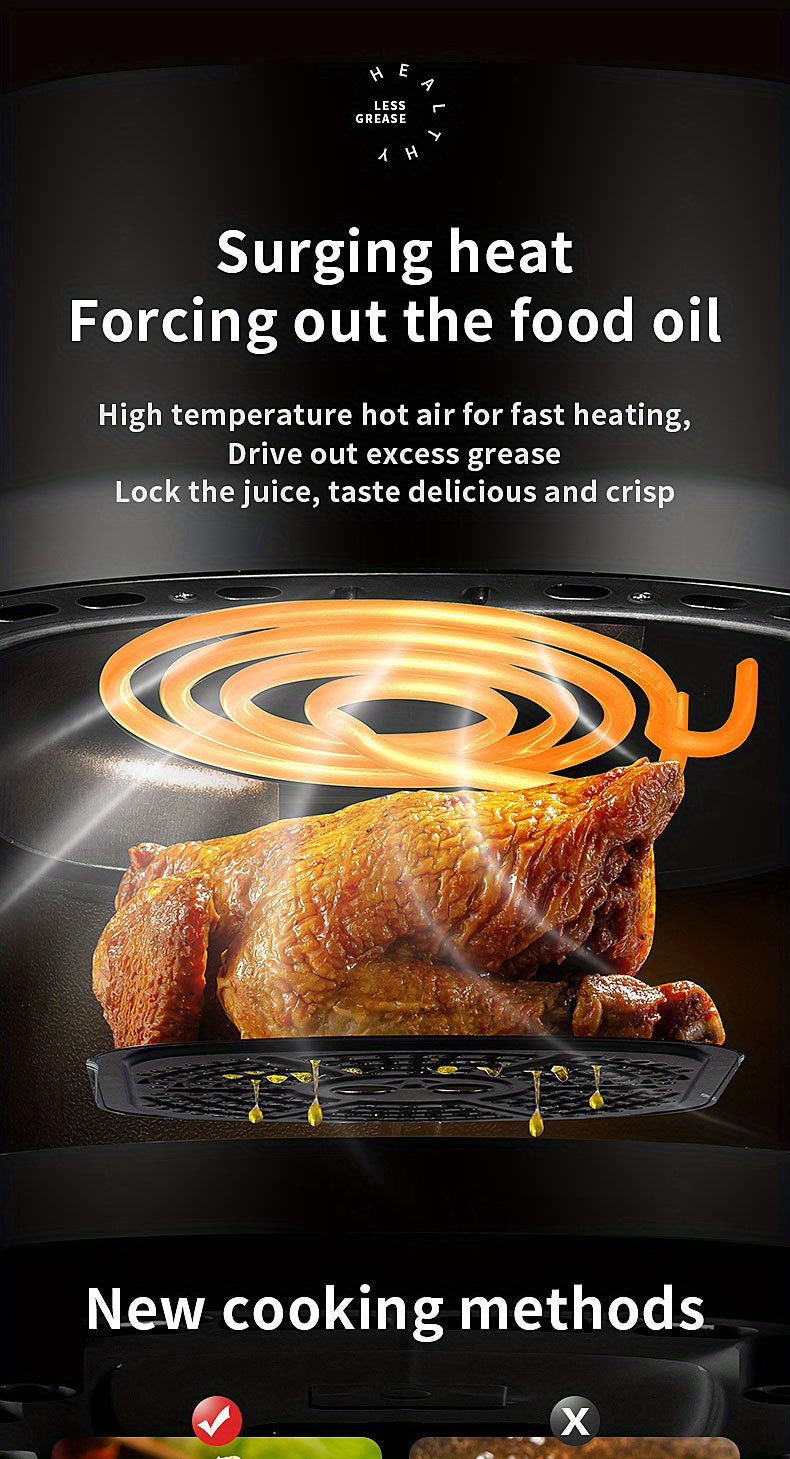 6L Large Capacity Air Fryer with Transparent Viewing Window, Smart Touch Panel, Adjustable Timer & Temperature Control, High Borosilicate Glass Liner, British Specification Plug, Safe for Use at Home or Restaurants, Air Fryer