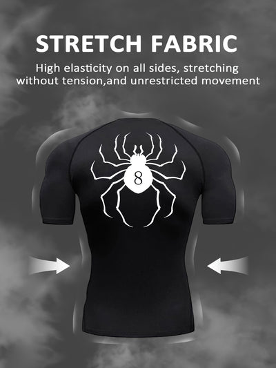 Spider Pattern Compression Shirts Men's Short Sleeve Athletic Undershirt Gear T-shirt For Sports Workout (Pants Not Included)