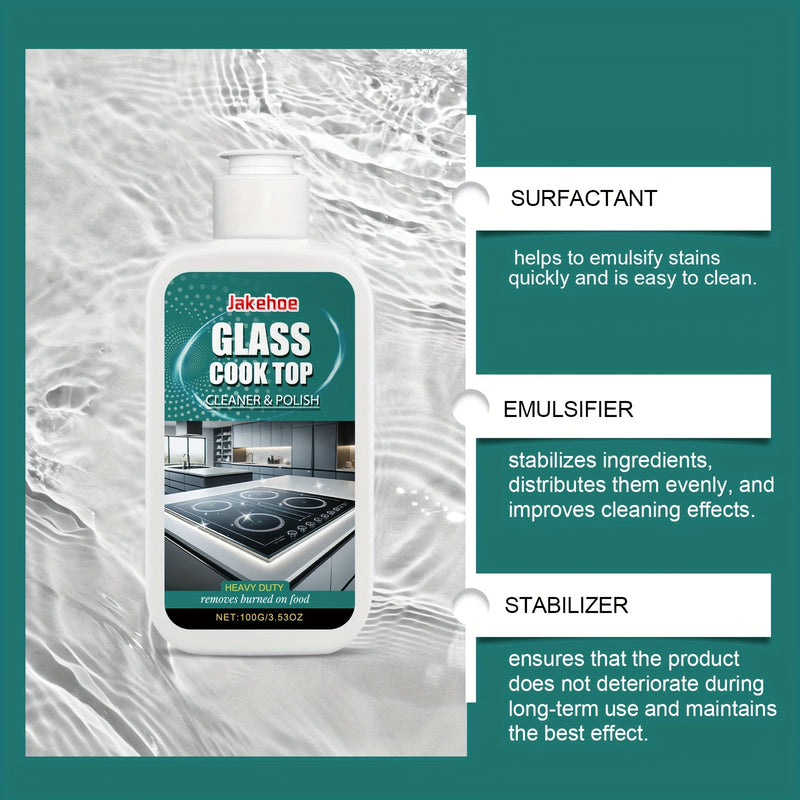 Glass Stovetop Cleaner Polishing Agent, Citric Acid Based, Residue Free, for Household Kitchen, Electric Ceramic Stovetop, Glass Cooktop, Induction Cooktop, Ceramic Hob, Electric Stovetop Panel