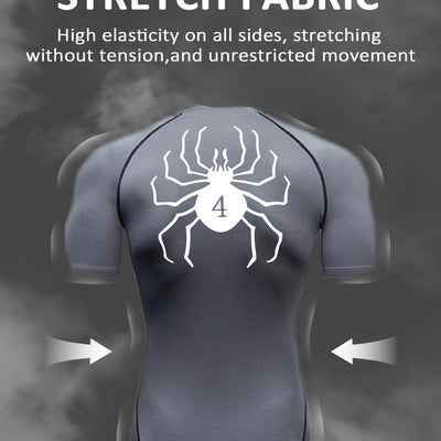Spider Pattern Compression Shirts Men's Short Sleeve Athletic Undershirt Gear T-shirt For Sports Workout (Pants Not Included)