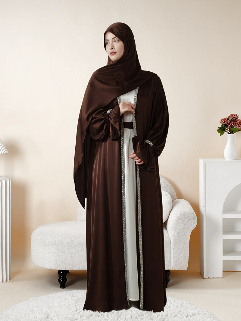 4pcs Set: Poet Sleeve Satin Abaya (MOA009) Eid al-Adha Abaya Muslim Women&