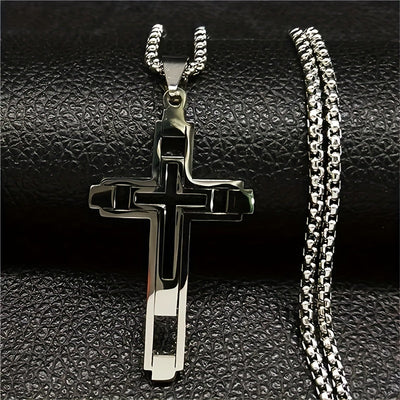 1pc Stainless Steel Cross Pendant Men's Necklace - Elegant Retro Design, Durable Everyday & Party Jewelry, Versatile Timeless Accessory for Men, Suitable for Women