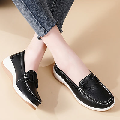 Women'S Breathable Low-Top Thick Sole Loafers - Casual Slip-On Outdoor Shoes with Round Toe, Synthetic Upper & Inner, TPR Sole, All-Season Comfort