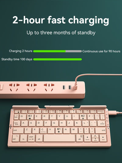BOW Foldable Wireless BT Keyboard Mute, For Home And Office Use, Portable, Mobile Charging Keypad, With Mobile Phone And Tablet Holder, Capable Of Connecting Three Devices Simultaneously, Applicable To Android/Windows/iOS Mob
