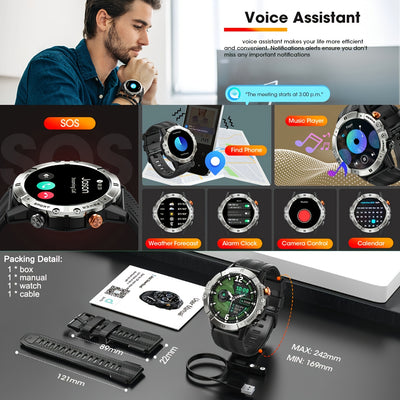 [Smart Watch] 1.52" Synwoo Smart Watch, Touchscreen Outdoor Sports Watch | 410mAh Battery, Pedometer, 100+ Exercise Modes, Camera Control, Weather Forecast, Swimming Mode, Black Strap, Outdoor Fitness Gear