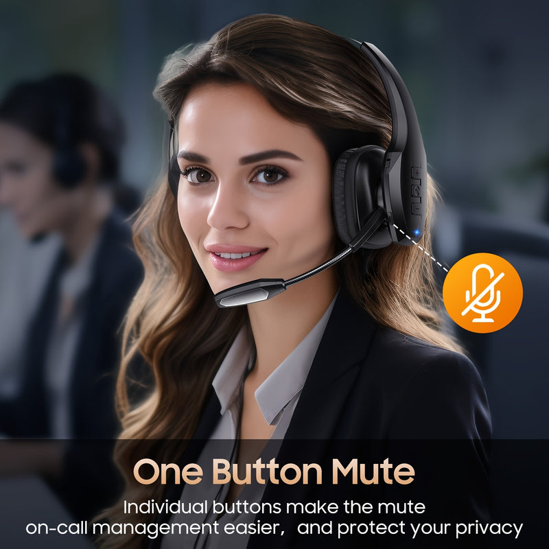 Trucker BT Headset, Wireless Headphone with Mic, Wireless Headset with Dual Noise Cancelling Microphone & Mute Button, 55Hrs Working Time PC Headset for Cell Phones, Computer, Truck Driver, Headphone Wireless, Wireless Headse