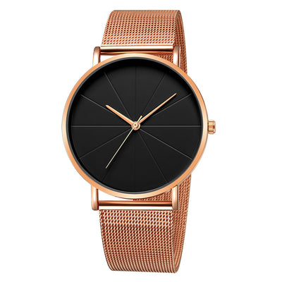 Elegant Minimalist Large Dial Watch with Rose Golden Case and Mesh Strap - Japanese Quartz Movement, Analog Display, Zinc Alloy, Screw-Back Closure for Men and Women