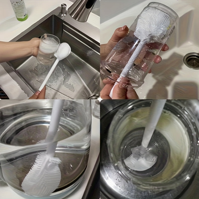 1pc 360° Silicone Cleaning Brush with Foldable Head & Long Handle - Reusable, Portable Scrubber for Bottles, Cups, Kitchen Surfaces - Durable Non-Scratch Design for Indoor/Outdoor Use, Versatile Cleaning Brush | Long Handle