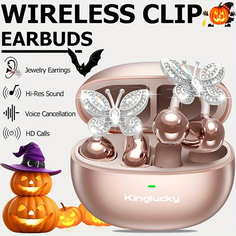 i121 Wireless Clip-On Headphones with Detachable Gemstone Earrings - 10mm Drivers, Hi-Res EQ Sound, Noise Cancellation, Clear Calls, Compatible with All Smartphones, Sports Workout & Halloween Gift, Headphones For Music, Work