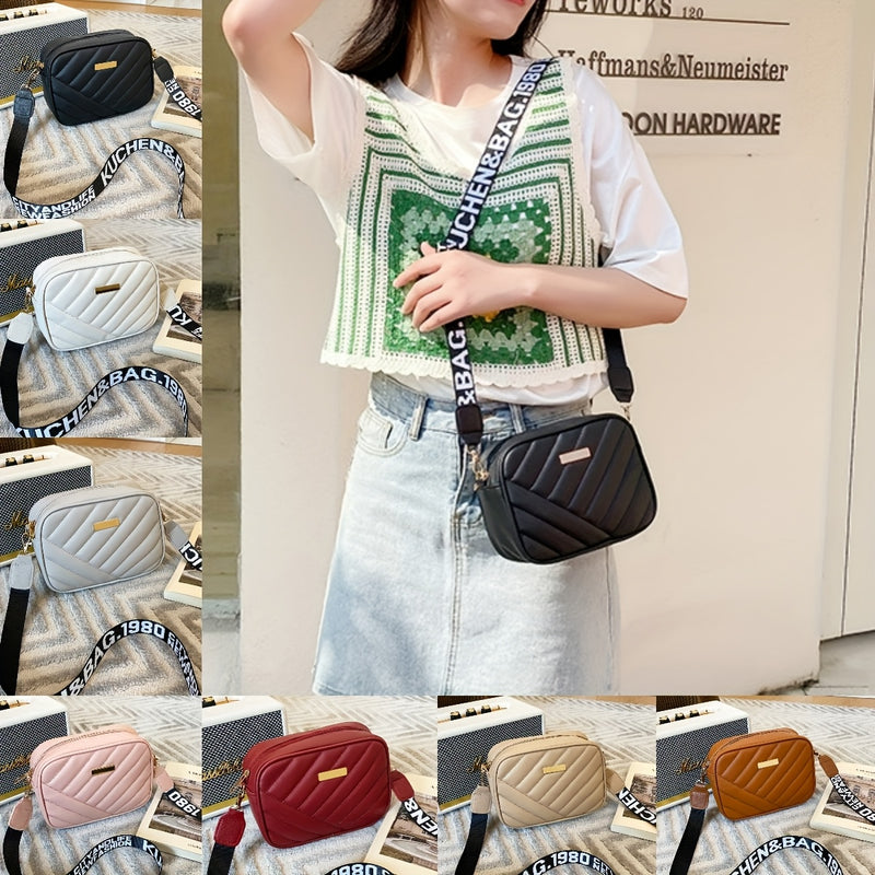 Fashionable Twill Crossbody Bag for Women - Small Square Shoulder Bag with Mobile Phone and Wallet Compartments, Available in Khaki, Brown, Gray, White, Pink, Black - PU Material with Polyester Lining, Zip Closure, Simple, Ne