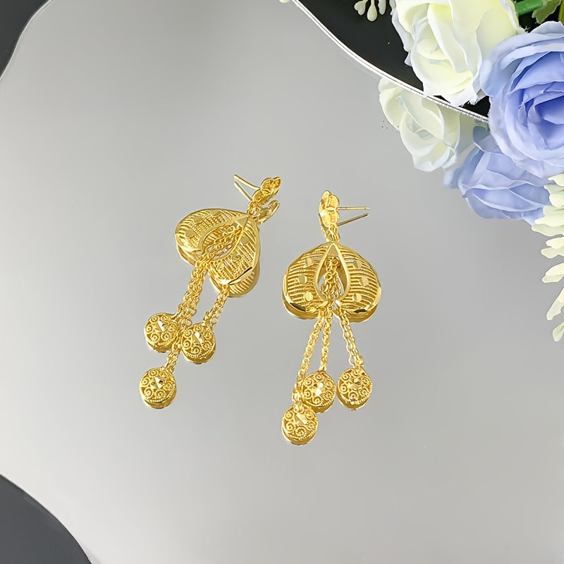 2025 New Bohemian 2pcs Hollow Flower Tassel Earrings and Necklace Elegant Ladies Jewelry Set, Perfect for Dubai Bridal Wedding Anniversary Gift, Valentine&