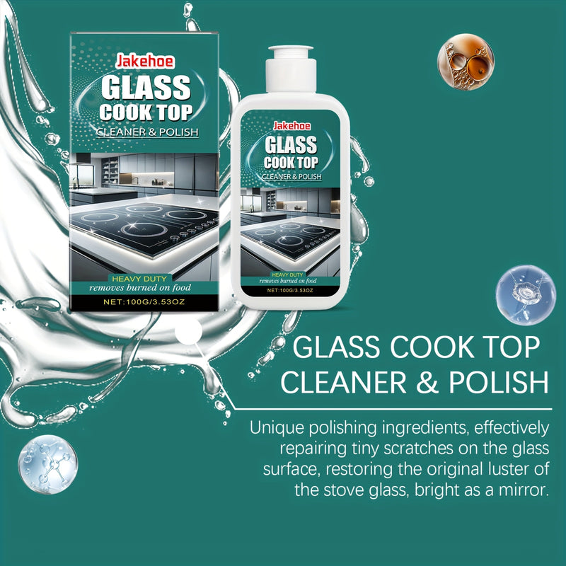 Glass Stovetop Cleaner Polishing Agent, Citric Acid Based, Residue Free, for Household Kitchen, Electric Ceramic Stovetop, Glass Cooktop, Induction Cooktop, Ceramic Hob, Electric Stovetop Panel