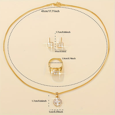 5pcs Luxury Women's Quartz Watch and Jewelry Set - Elegant Rose Golden-Tone Square Bezel, Interlocking Link Bracelet, -Accented Dial, Heart-Shaped Locket & Matching Earrings - Glamorous Gift Box Included, Perfect for Casual A