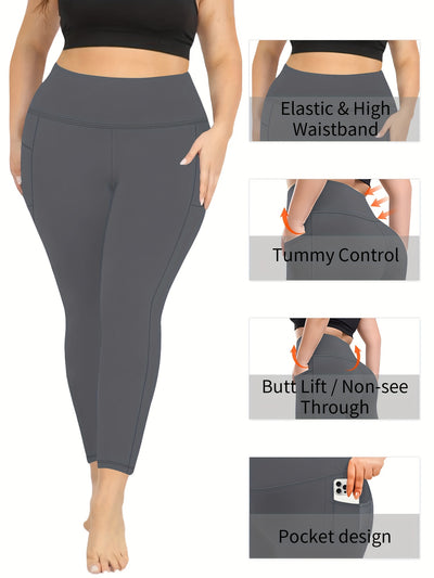 Women'S High-Waist Yoga Leggings with Side Pockets - Stretchy, Tummy Control, Sculpting Design, Black, Slim Fit, High Waisted, Perfect for Sports & Casual Wear, Workout Leggings | Slim Fit Leggings | High Waisted Legging