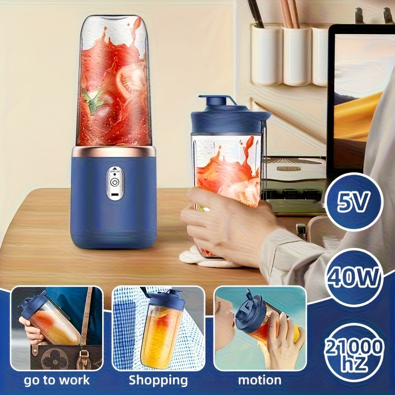 Portable Electric USB Juicer Blender, Dual Cups, Six-Blade System with Button Control, 1500mAh Rechargeble Lithium Battery for Smoothies and Citrus Drinks - Easy to Clean Food Grade Materials Essential Item at Home Kitchen Ou