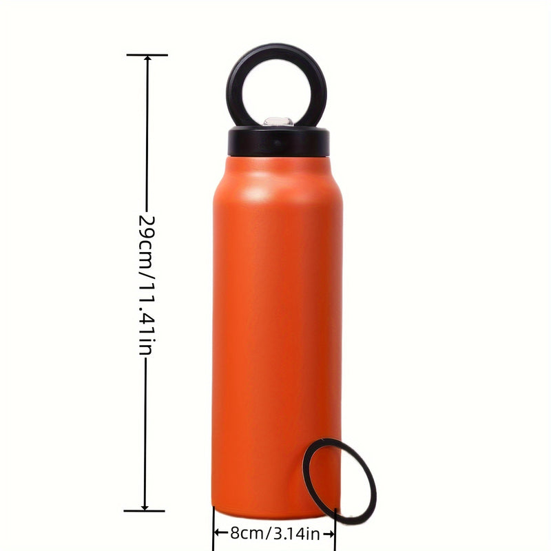 1pc Stainless Steel Insulated Water Bottle with Car Cup Holder & Phone Stand - Thick, Durable for Outdoor Sports