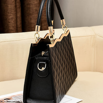 حقيبة يد نسائية مبطنة من البولي فينيل كلوريد مزينة بفيونكة، وحزام قابل للتعديل، وملمس فاخر، وحقيبة كتف واحدة