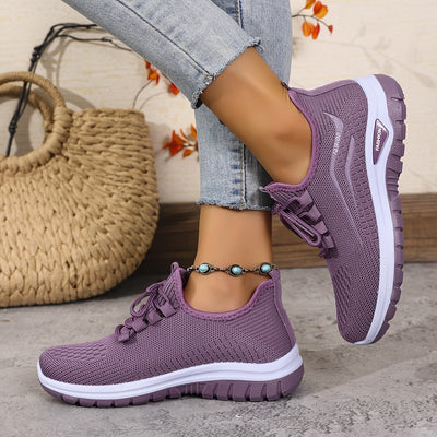 Spring and Summer Women's Casual Sports Shoes, Breathable Mesh Sneakers, Lightweight Anti-Slip Running Shoes with Fashionable Lace-Up Design, Durable PU Sole for Outdoor Jogging and Walking